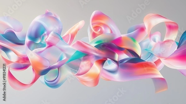Fototapeta A colorful background with swirling shapes reminiscent of plastic strips on a gray background.