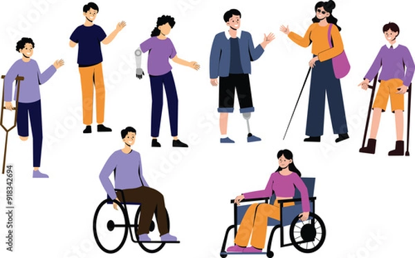 Fototapeta a man in a wheelchair with a woman in a purple shirt. disability collection