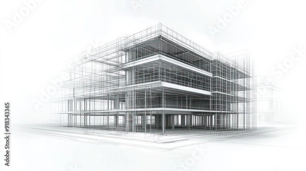 Fototapeta Digital construction site sketch. Building 3D Printing
