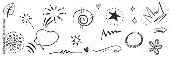 Fototapeta  abstract arrows ribbons hearts stars crowns other elements hand drawn style concept designs scribble.