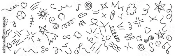 Fototapeta Big squiggle clipart set. Sketch image of linear doodles for filling voids, hand drawn patterns