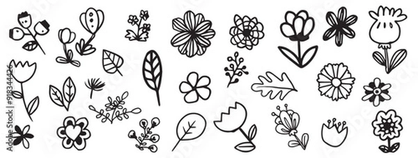 Obraz black white flowers collection.