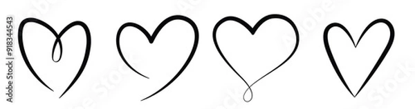 Obraz Calligraphic set black hearts.