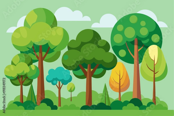 Obraz Cartoon Illustration of a Forest with Seven Trees