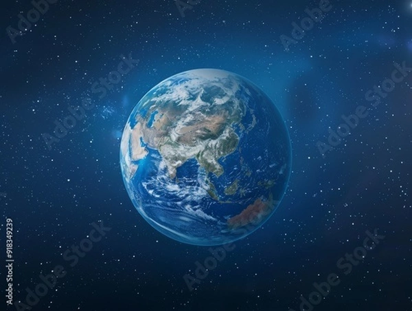 Fototapeta Planet Earth depicted in stunning detail, suspended in the boundless void of space, highlighting the diversity of landscapes ,our blue planet in the galaxy, australia asia continent