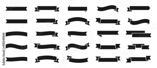 Fototapeta Black ribbon big vector set. Ribbons banner collection. Isolated on a white background. A decorative element for project design, presentation, etc.