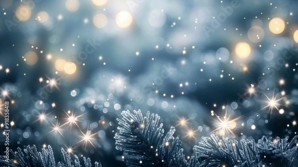 Fototapeta A magical holiday backdrop with twinkling silver and white lights, giving the impression of a frosty winter night filled with starlight and enchantment.