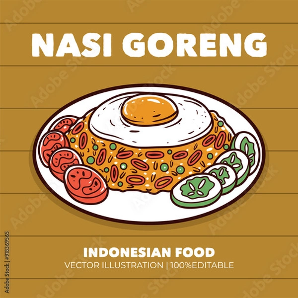 Obraz Nasi goreng indonesian food vector illustration
