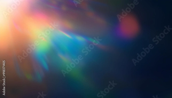 Fototapeta Vibrant Spectrum. Abstract Radiant Light Beams Emanating from a Multicolored Horizon Against a Deep Blue Background, Ethereal and Dynamic Aura of Energy and Light