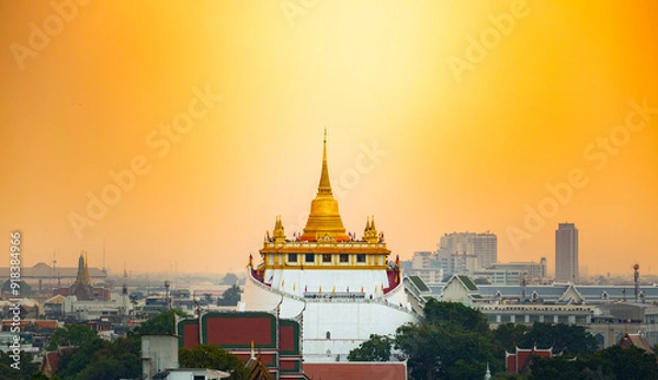 Fototapeta Golden Mountain or Wat Saket Ratcha Wora Maha Wihan, in Bangkok one of the tourist attraction and Landmarks of Thailand