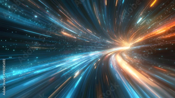Obraz Abstract technology background of high speed global data transfer, ultra fast broadband and connection, digital cyber tech motion