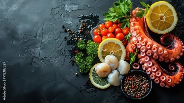 Obraz cooking octopus and seafood soup