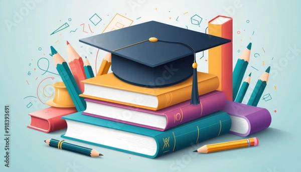 Obraz graduation cap and diploma