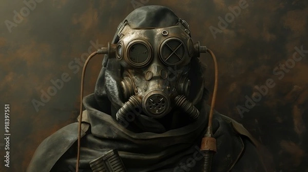 Fototapeta intense dieselpunk portrait of a soldier, clad in heavy armor and armed with a futuristic weapon, showcasing the gritty and militaristic side of dieselpunk