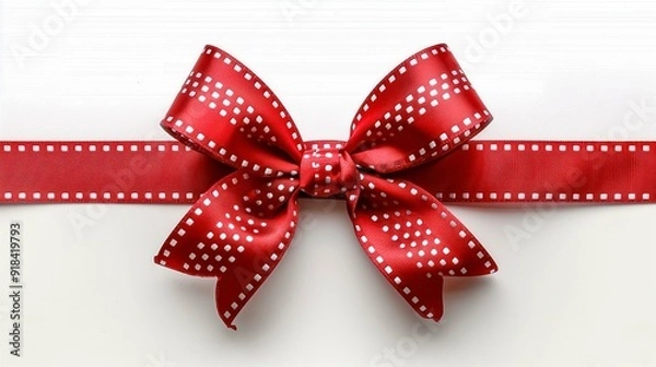 Fototapeta Red Bow With White Square Patterns On White Background