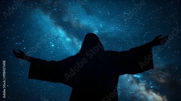 Obraz Silhouette of a Person with Outstretched Arms Against a Starry Night S