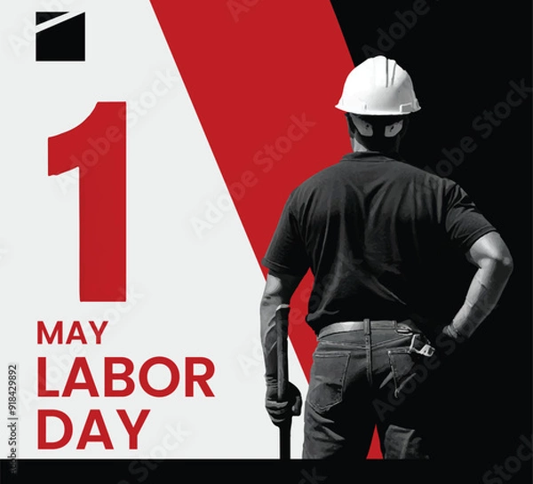 Obraz A poster for the day of labor day with a man walking in front of them. Labor Day 3D Effect Typography