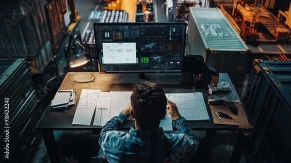 Fototapeta Checking and managing transportation documents at the manager's desk