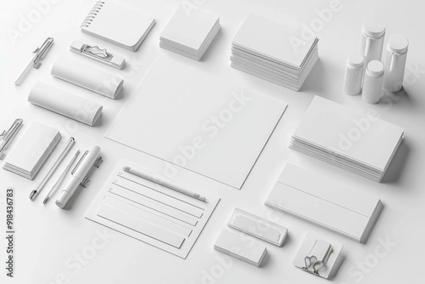 Fototapeta Realistic blank stationery set mockup isolated created with generative ai