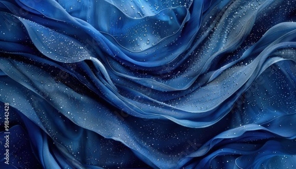 Obraz Flowing blue fabric with droplets on surface creating a textured appearance