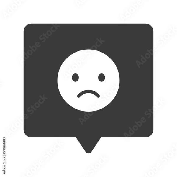 Fototapeta 吹き出しのアイコンに不満な表情の絵文字 - シンプルなDislikeや低評価の顔のイメージ素材