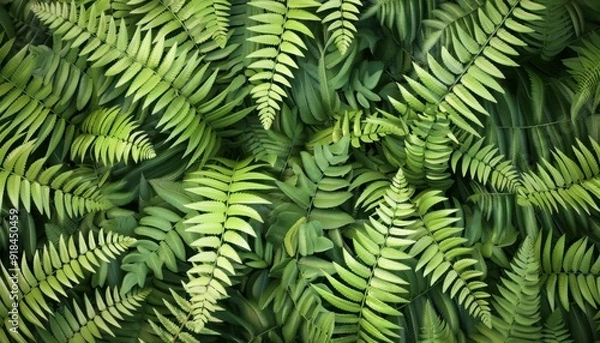 Fototapeta Lush green ferns covering the forest floor in a natural setting during daylight