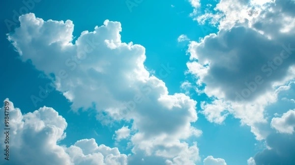 Fototapeta A beautiful shot of a blue sky with soft, fluffy morning clouds