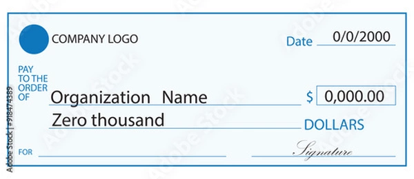 Fototapeta Presentation Check Template Giant  Large Donor Check for Business. Vector
