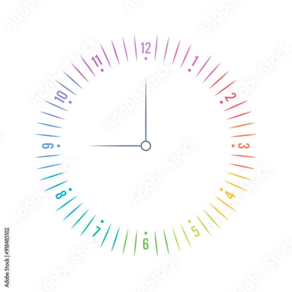 Obraz Multicolored analog clock interface. Colorful wall clock concept on white background