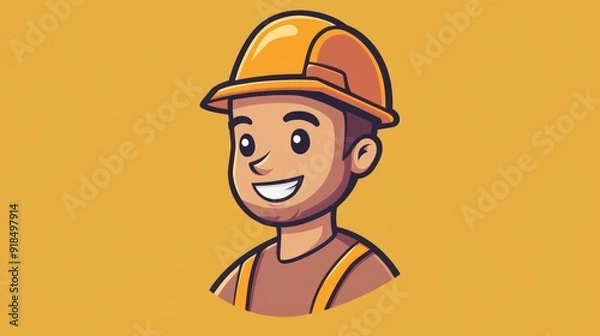 Fototapeta Smiling Construction Worker Cartoon Illustration