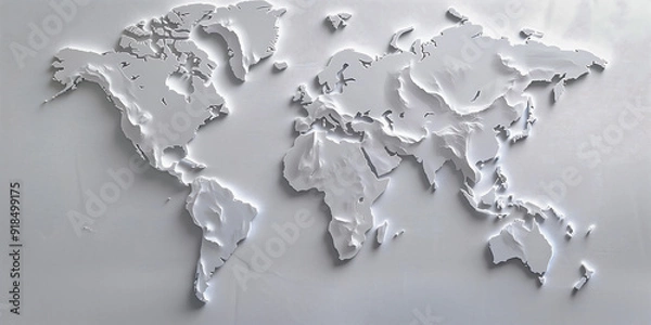 Obraz Minimalist 3D World Map in White Relief Design
