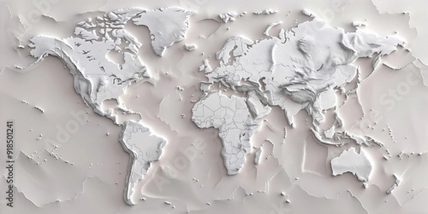 Obraz Minimalist White World Map with Topographic Relief