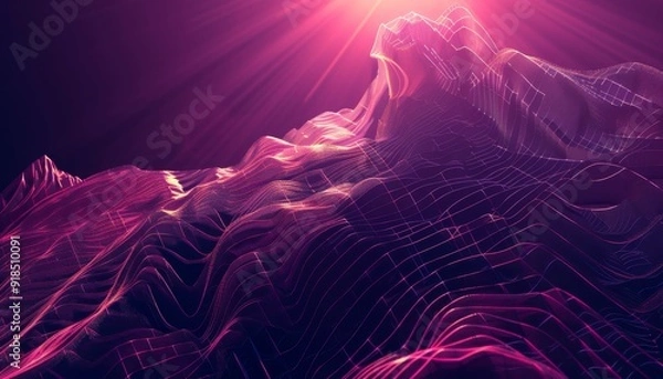 Fototapeta sharp 3D render featuring an abstract graphic object with a radiant glow set against a dark purple