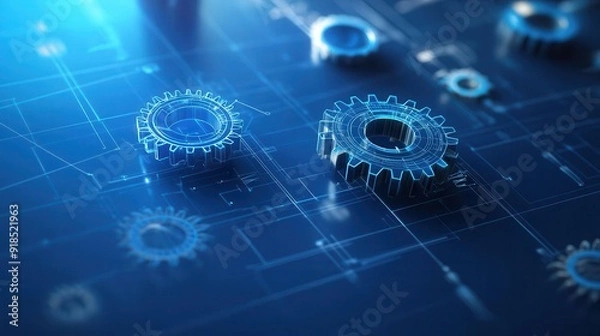 Fototapeta A machine's blueprint with highlighted gears, representing the visionary process of machinery design
