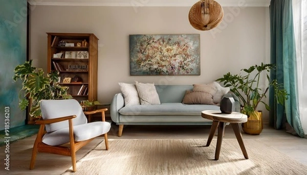 Fototapeta Modern interior of a cozy living room