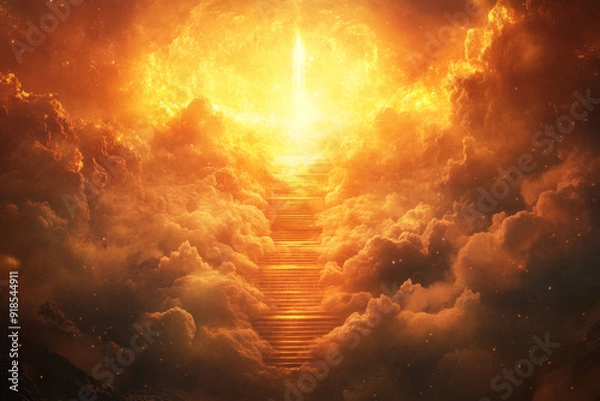 Fototapeta clouds with stairs leading up to it, glowing light