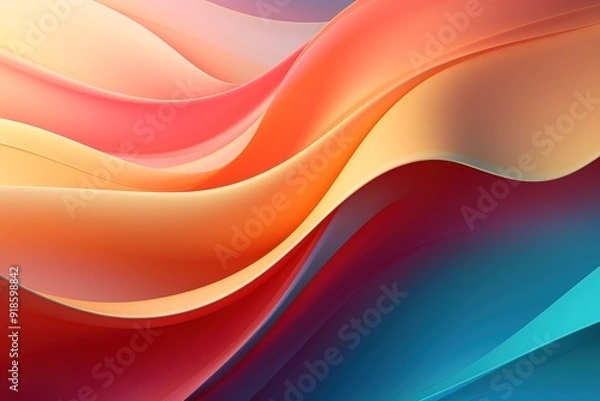 Fototapeta Abstract background with vibrant orange, red, and blue waves.