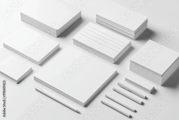 Fototapeta Realistic blank stationery set mockup isolated created with generative ai