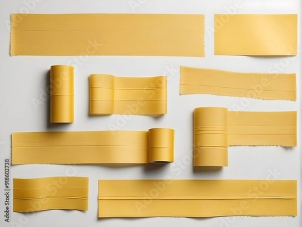 Fototapeta Yellow adhesive sticky tapes set isolated on white background