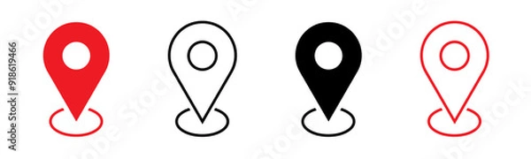 Obraz location icon set map pointer pin sign symbol red black outline destination icon place address navigation locator sign vector illustration