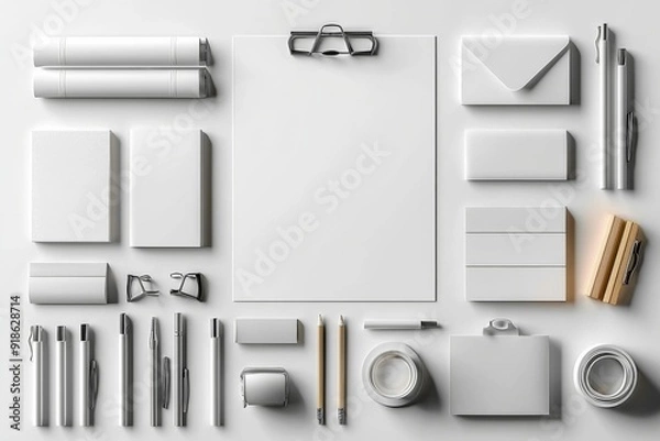 Fototapeta Realistic blank stationery set mockup isolated created with generative ai