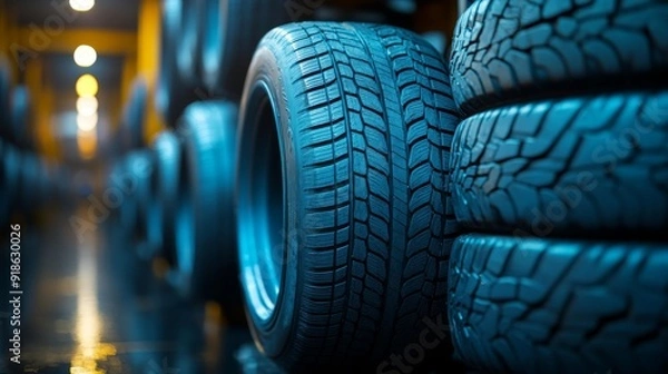 Obraz Stacked tires in warehouse - generative ai