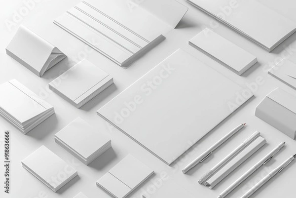Fototapeta Realistic blank stationery set mockup isolated created with generative ai