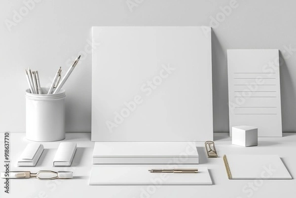 Fototapeta Realistic blank stationery set mockup isolated created with generative ai