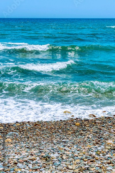 Fototapeta VIEW OF THE BEACH SHORE Puntas de Calnegre with sand and gravel, moderate occupancy.