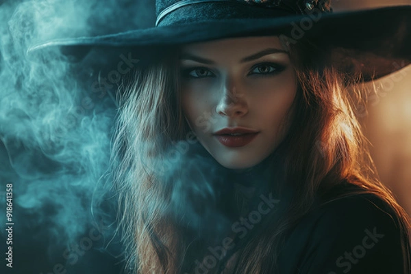 Fototapeta mysterious witch in smoky light