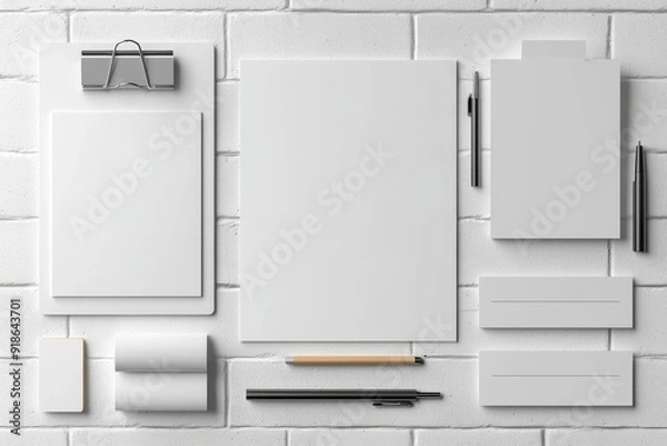 Obraz Realistic blank stationery set mockup isolated created with generative ai