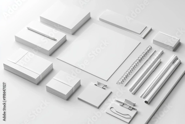 Fototapeta Realistic blank stationery set mockup isolated created with generative ai