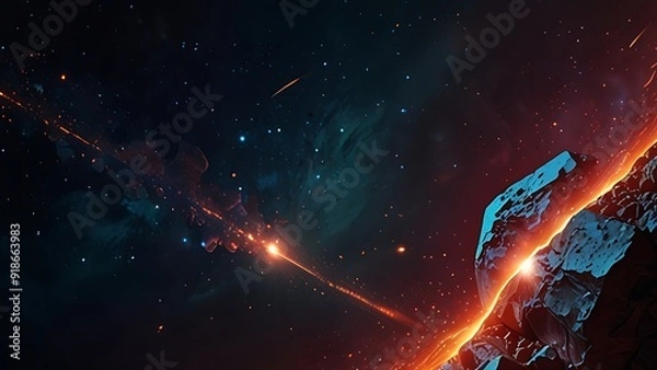 Obraz An artist's depiction of the cosmos, featuring a blue Earth in the foreground and a fiery sun in the backdrop