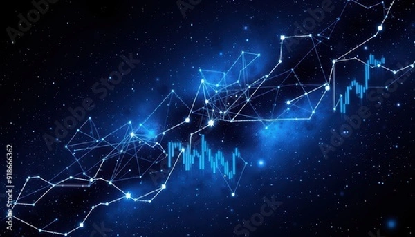 Fototapeta Abstract Blue Network in Galaxy Space.